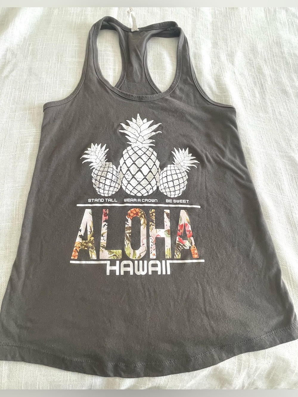 Aloha Hawaii Pineapple Graphic Racerback Tank - gray